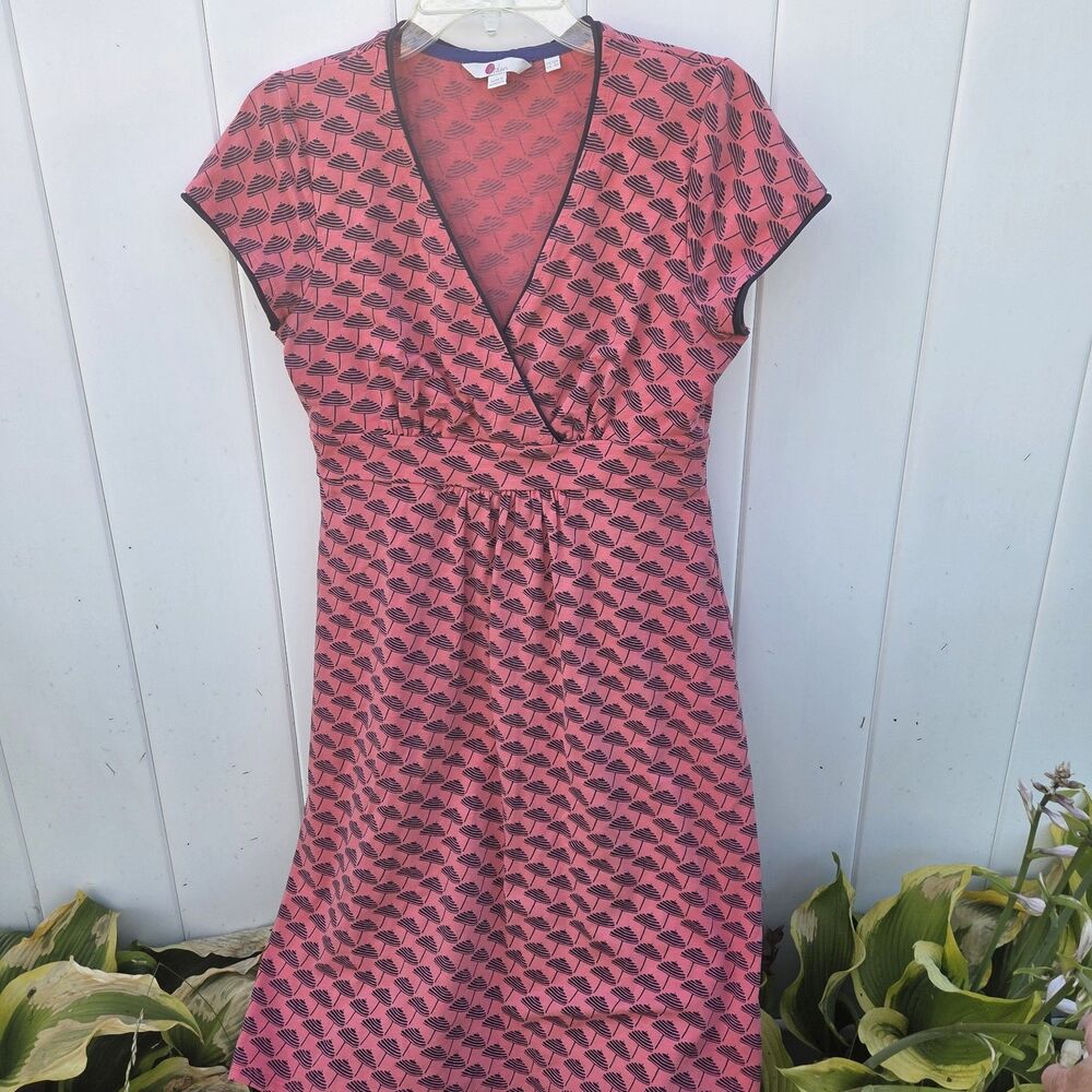 Boden Coral & Navy Sunset Parasol Umbrella Novelty Print Jersey Dress 8R - Picture 5 of 11